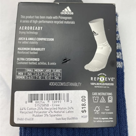 Adidas 5-Star Team Crew Socks Navy Medium 6.5-9 - Picture 5 of 6